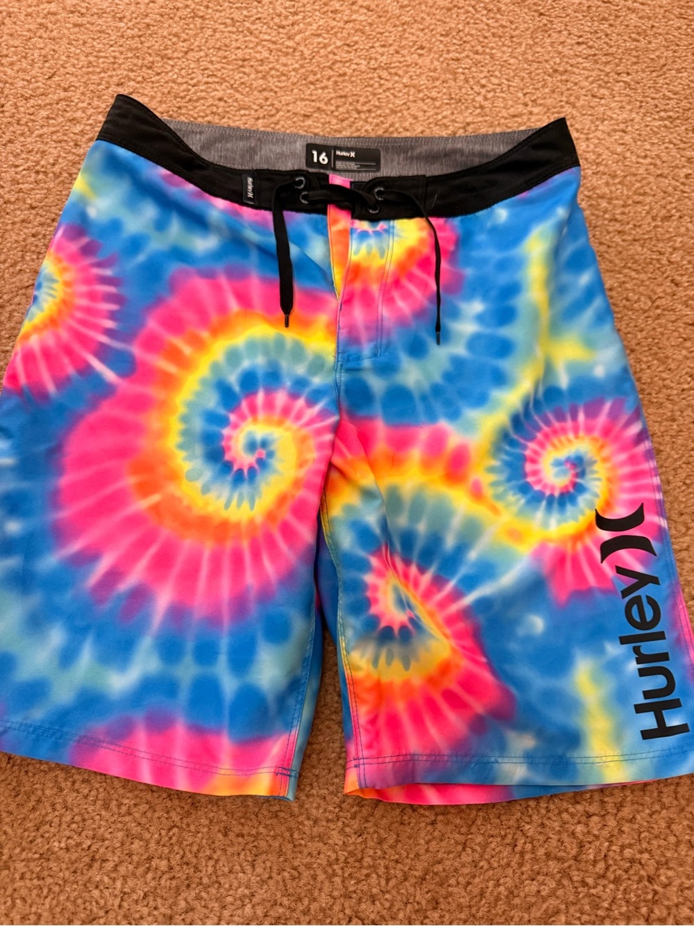 Hurley Men’s Tie-Dye Board Shorts — Blue, Pink & Yellow